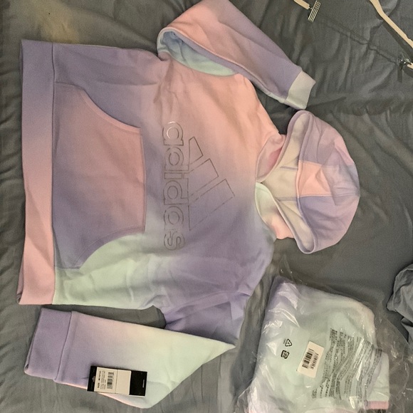 adidas Shirts & Tops Adidas Girls Gradient Fleece Pullover Hoodie Purple With Multicolor New